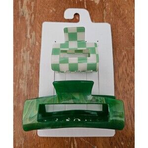 2 New Claw Clips Green Checkered Hair Accessories
